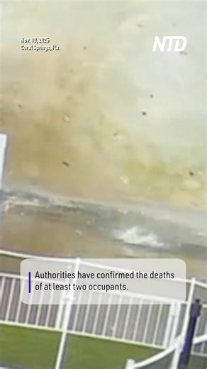 Surveillance videos from a back porch in Coral Springs, Florida, captured the moment a small plane crashed into a neighborhood pond on Monday. | NTD News