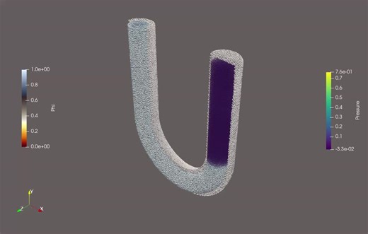 SPH Simulation of Phase Transfer under the Action of Gravity Following last post, we simulated another water–vapor phase-transfer process, shown in the animation below, under the action of gravity.… | Xiangyu Hu