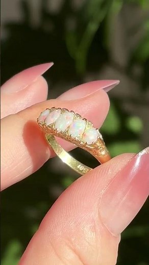 Antique Victorian/Early Edwardian 18ct Yellow Gold Opal And Diamond ‘Half Hoop’ Ring Circa 1900