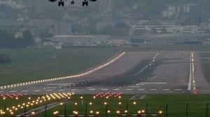 Slow motion - airplane landing at the airport