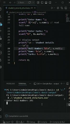 Structures in C Explained Student Record Program for Beginners #cprogramming #coding #correctcoding