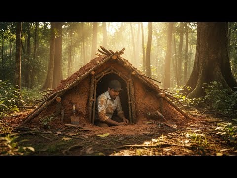 Building a house in the forest (ASMR) - This person himself built a small house inside the ground