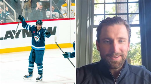 Wheeler congratulates Scheifele on becoming Jets all-time leading scorer