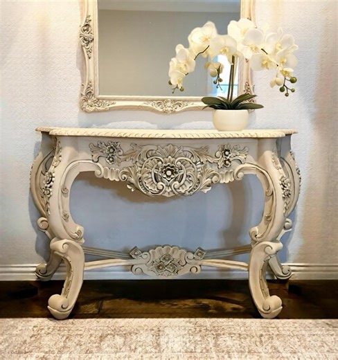Hand-painted Antiqued Winter White Rococo Console Table With Gold & Silver Gilt Accents - Etsy