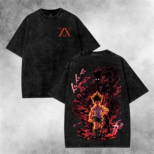 Mineral Wash Anime Hunter Graphic Tee, Vintage Manga Streetwear Shirt, Nbac01 - Etsy