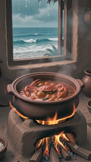 Rainy Day Crab Curry in a Coastal Village 🌧️🦀 | Ghibli Style #food #nostalgia