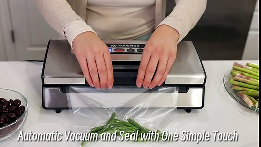 ADVENOR Vacuum Sealer Pro Food Sealer with Built-in Cutter and Bag Storage Includes 2 Bag Rolls 8"x16'and 11"x16' Handle Lock Design 90kpa Double Heat Seal For Food Preservation