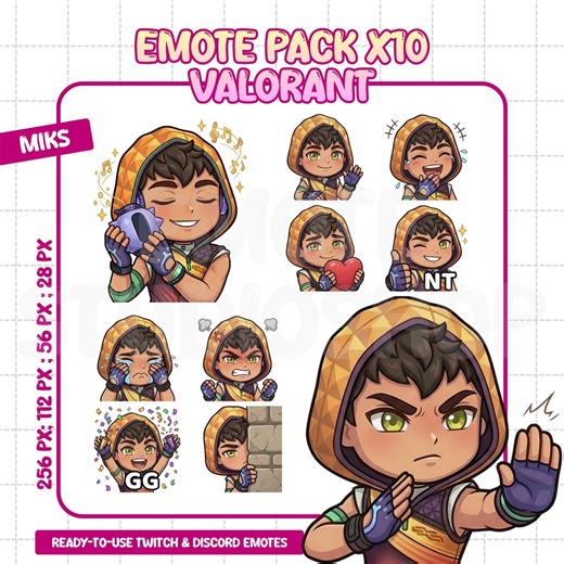 Miks Valorant Emote Pack X10 | Chibi Emotes for Twitch & Discord PNG | 256px 112px 56px 28px - Etsy