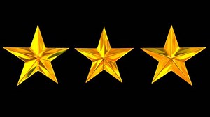 Animated spinning three golden stars against transparent background (Alpha channel embedded with PNG file) Loop, isolated and special HDFRI lighting used to give a star realistic looking shine.