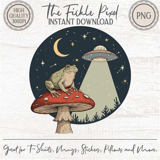 Frog Mushroom UFO PNG Clipart | Whimsical Alien Night Sky Digital Download Art - Etsy