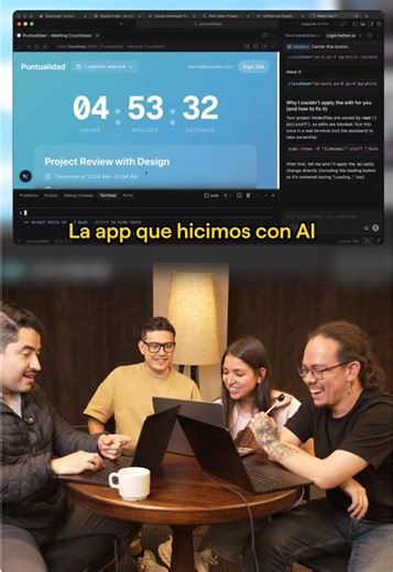 Creamos una app con IA en minutos 💻⚡ Cursor Claude Code revoluciona la programación. Creamos una app que muestra countdown en tiempo real de tu próxima reunión de Google Calendar con nombre, detalles y gradientes animados. La IA genera el código completo, auto-acepta cambios y ves cuántos tokens usas. Frontend profesional en minutos, no en días. Pero necesitas saber programar y entender lo que haces. Para un gran ingeniero, esto es una gran solución. #claudecode #platzi #ai