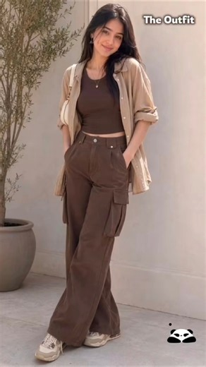 Brown Cargo Pants Outfit Ideas 🤎 | Neutral Street Style Look for Girls ✨ #shorts