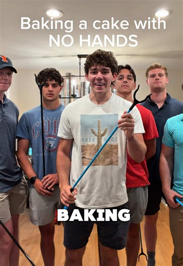 Trying to bake a cake only with grabbers. Wow we cooked. Thank you guys for 20k followers #challenge #positivity #motivation #fyp #funny