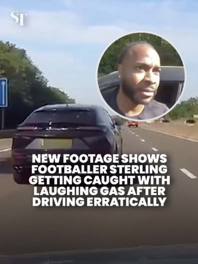 New bodycam footage has been released showing former England footballer Raheem Sterling getting caught with laughing gas after he crashed while driving his Lamborghini dangerously in England. He was found with 6 canisters of nitrous oxide, a class C drug in the UK.