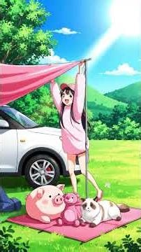 Dreamy Pink Car Camping | Cozy Anime Vlog #pinkcarcamping #animeaesthetic #cozyvibes #anime #cute