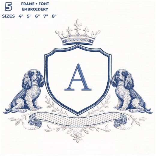 Dog Crest   Font Monogram Embroidery, Luxury Frame With Crown, Pet Lover Name Font, Elegant Initial Layout, 5 Sizes, 11 Formats   Bx Font - Etsy