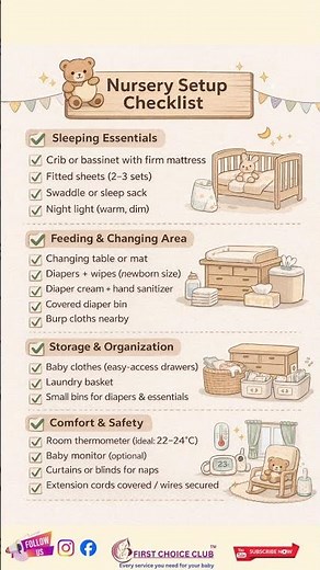 Nursery Setup Checklist 🧸✨You don’t need everything — just the RIGHT things.Save this!