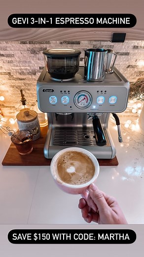 🎉SAVE $150 🎉 with code: MARTHA Y’all, the @gevi_home Espresso machine is errrything it’s hyped up to be!! My dream of becoming a latte artist is within reach 🫶🏻 And I truly believe the steam wand deserves a lot of the credit! What’s your coffee order when you visit a café? I normally order either a caramel macchiato, vanilla latte, or an iced cookie dough latte with cookie dough cold foam 😋 (depending on the place). #gevi #geviespressomaker #geviespressomachinewithgrinder #gevi3in1 | Today 