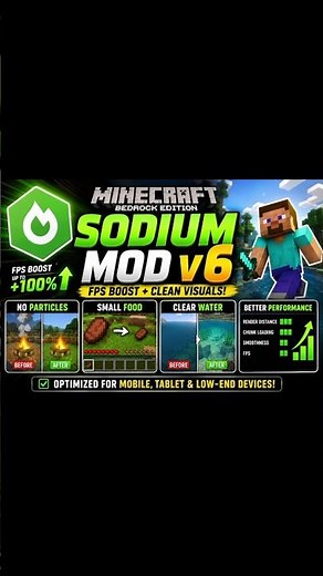 🔥 Minecraft Bedrock Sodium Mod v6 Showcase | FPS Boost + Clean Visuals! #minecraft #shorts