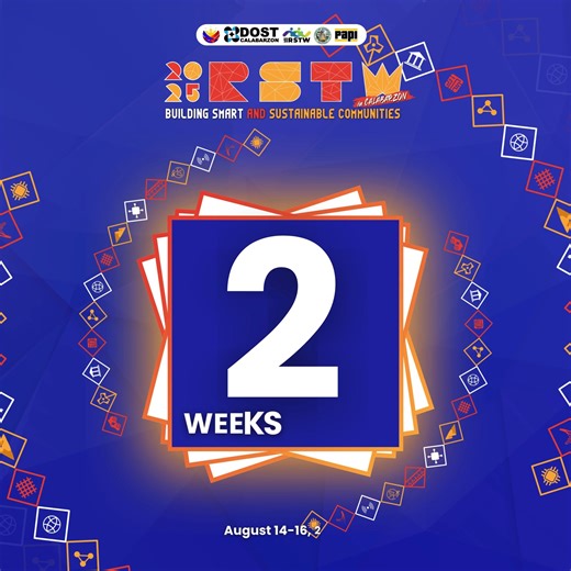 ⏳2 Weeks to Go Two weeks away from a smarter CALABARZON! Innovation meets action this August. Get ready for the 2025 Regional Science, Technology, and Innovation Week! REGISTER NOW at: https://events.dostcentral.ph Follow DOST CALABARZON for more S&T updates! #OneDOST4U #DOSTCALABARZON #2025RSTWinCALABARZON #BuildingSmartAndSustainableCommunities | DOST CALABARZON