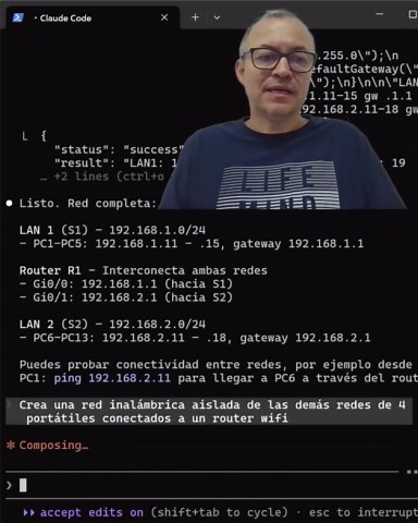 ¡El futuro del Networking ya está aquí! 🚀 Adiós a configurar IP por IP. Conecté Claude Code con Cisco Packet Tracer vía MCP y el resultado es muy bueno. ¿Qué otra herramienta debería automatizar? ⌨️✨ #AI #Networking #TechHack #Cisco #PacketTracer #ClaudeAI #InteligenciaArtificial #Ingenieria #Automation #claudecode