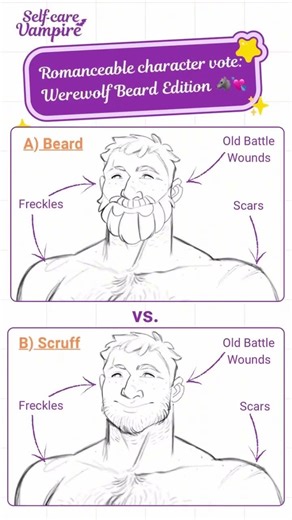 Romanceable werewolf design: Beard or no beard? 🤔