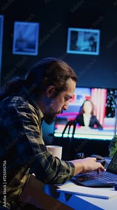 Vertical video Broker investor employee checking stock exchange valuation financial profit numbers, calculating using pen and paper. Stockholder looking at market shares growth, writing on notepad