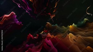 Abstract Painting Shifting Landscape 4K Loop features an A.I. generated video of a mountain landscape made of paint like structures with a black background and a camera view moving forward in a loop.