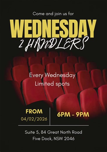 🎭WEDNESDAY 2 HANDLERS 🎭 Screen acting classes for actors who want to play. Limited spots only. What are 2 Handlers? A fun, mind-bending, open-ended script for two actors to really sink their teeth into - built for screen work. We give you the scenario and the dialogue - you bring the instincts, choices, and truthful moments. No overthinking. No perfection. Just acting for camera. 🕦Every Wednesday | 6pm-9pm 📍The Penniless Performer Studio, Five Dock 🔗Pop-in class — book via our website Link 