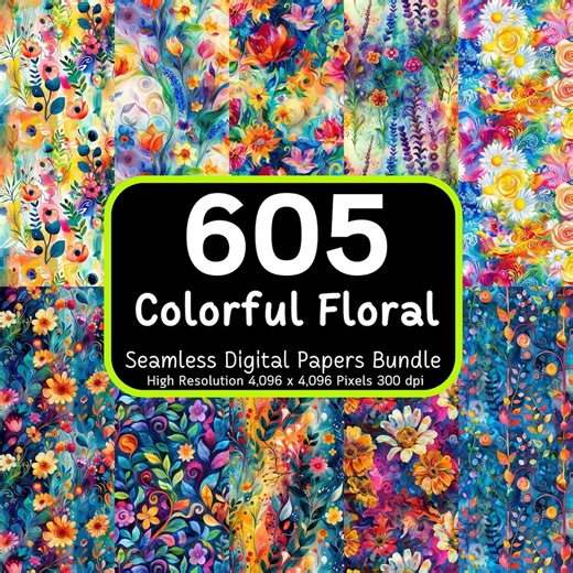 605 Colorful Floral Seamless Patterns, Flower Seamless, Floral Digital Papers, Colorful Flowers, Digital Paper Pack, Seamless Bundle - Etsy