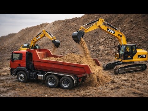“2 Powerful JCB Loading Sand Into Giant Dump Truck | Real Construction Action On Mud Mountain!”