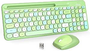 UHURU Colorful Wireless Keyboard and Mouse Combo - Computer Keyboard with Phone Holder, 2.4GHz Full-Sized Cute Green Keyboard and Mouse Set for Windows, Laptop, PC, Notebook - Green