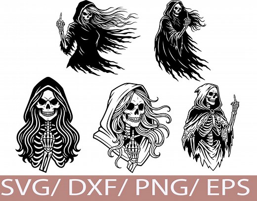 Gothic Grim Reaper SVG Silhouette Set, Dark Skeleton Art for Horror Crafts - Etsy