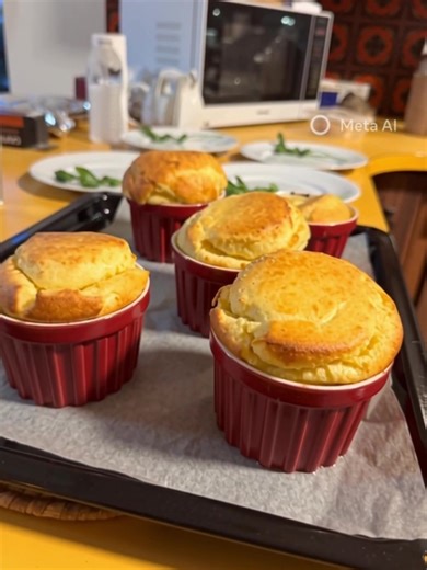Jean cooking three courses for the folks at theirs last night. First course cheese soufflé.