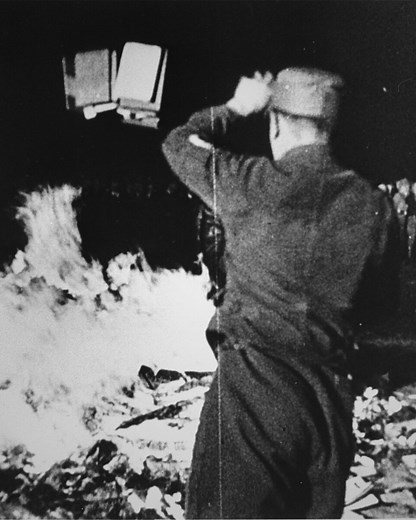 The Nazi book burnings of May 10, 1933, demonstrated the censorship, intolerance, and terror of the Nazi regime from early on in their rule. More than 25,000 volumes of "un-German" books were burned in the square in front of the State Opera in Berlin, as well as in many other German cities and towns. Heed the lessons of history. Learn the facts www.AboutHolocaust.org | World Jewish Congress