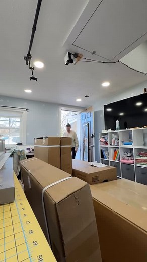 There’s no hiding this BIG SECRET anymore! ❤️❤️ My @janomeamerica QMP 20 Longarm & Continental M6 Sewing Machine are here because I’m officially a Janome Maker!!! 🫶🏻 So much more to share with you all very soon but now you know why my sewing room needed a serious makeover for all of the amazing sewing & quilting I will be doing very soon! Also a big shoutout to Reggie with R L Freight for all his help getting these boxes inside because now it is raining. He truly saved the day! | Craft with Be