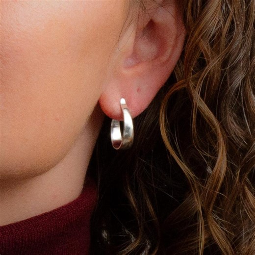 Matte Sterling Silver Tapered Plunge Hoops, Streamlined Modern Everyday Lightweight Hoop Earrings - Etsy