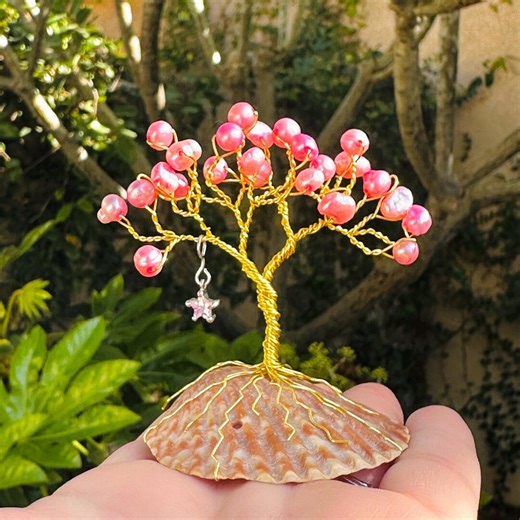 Mermaid Tree of Life Trinket // Wire Statuette // Beach Decor // Pink Dyed Fresh Water Pearl - Etsy