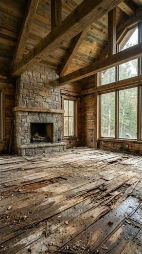 Luxury Rustic Cabin Living Room with Stunning Epoxy River Floor and Fireplace #interiordesign