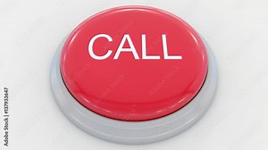 Pushing big red button with call inscription. Conceptual 4K clip