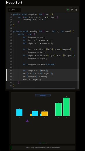 Heap Sort Using Java #dsa #programming #maths #codeadventure #faang