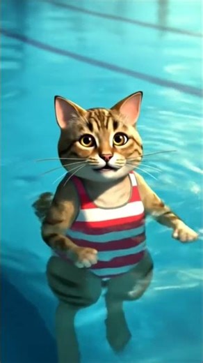 A human cat in a pool #cat #cute #funny #AI