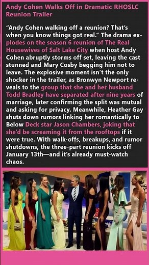 Andy Cohen Walks Off in Dramatic RHOSLC Reunion Trailer #shorts