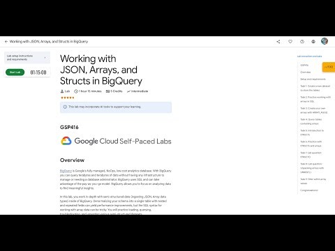 Qwiklabs | Working with JSON, Arrays, and structs in BigQuery [GSP416]