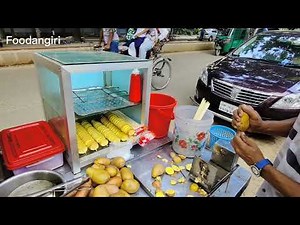 spiral potato twister chips making | Bangladeshi street food