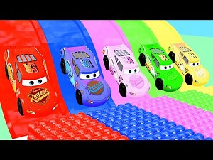Cartoon MCqueen Car Colors Learning And Racing Video with Soccer Balls and colorful balls