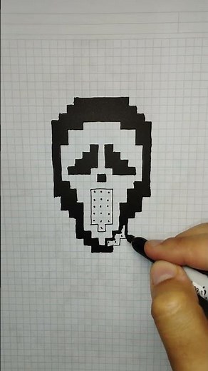 Drawing the Ghostface Mask Pixel Art 🔪 | Scream Grid Art #shorts #pixelart