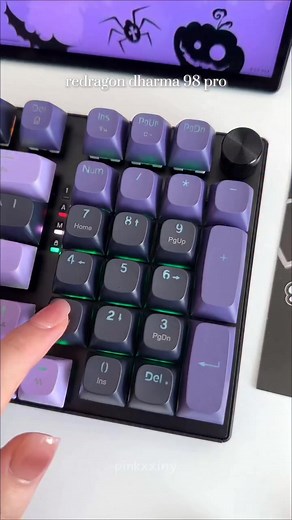 98 keys. Aluminum base. Tri-mode. One knob. Mint Mambo linear switches purple accent keycaps = instant upgrade. 💜 | Redragon