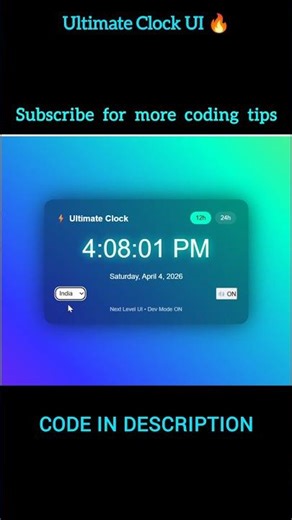 24 | Ultimate Clock UI 🔥 HTML CSS JS #shorts