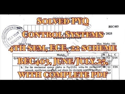 Control Systems, Solved PYQ, BEC403, June/July.25, 22 scheme, ECE branch, with PDF